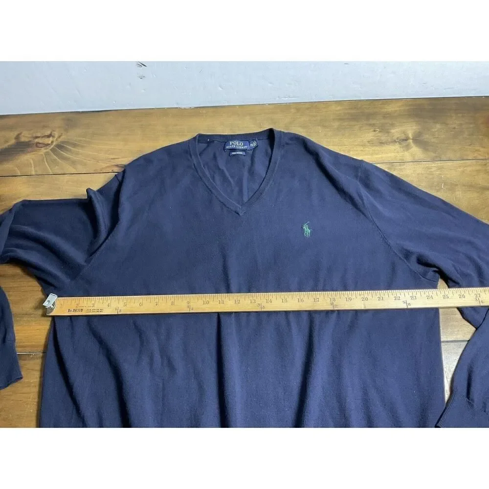 Polo Ralph Lauren Sweater Mens 2XL Blue V-Neck Pullover Pima Cotton
